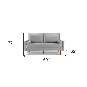 Homeroots 69" Gray Velvet Sofa And Toss Pillows With Dark Brown Legs   543707