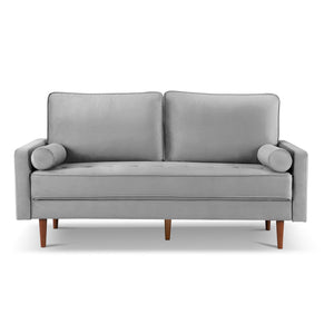 Homeroots 69" Gray Velvet Sofa And Toss Pillows With Dark Brown Legs   543707