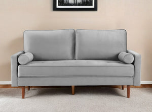 Homeroots 69" Gray Velvet Sofa And Toss Pillows With Dark Brown Legs   543707