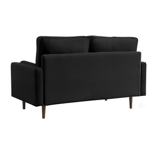Homeroots 69" Black Velvet Sofa And Toss Pillows With Dark Brown Legs   543708