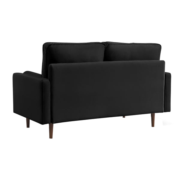 Homeroots 69" Black Velvet Sofa And Toss Pillows With Dark Brown Legs   543708