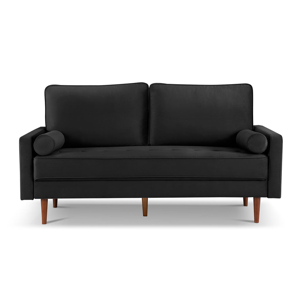 Homeroots 69" Black Velvet Sofa And Toss Pillows With Dark Brown Legs   543708
