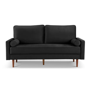 Homeroots 69" Black Velvet Sofa And Toss Pillows With Dark Brown Legs   543708