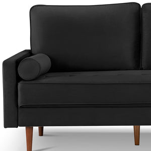 Homeroots 69" Black Velvet Sofa And Toss Pillows With Dark Brown Legs   543708