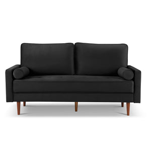 Homeroots 69" Black Velvet Sofa And Toss Pillows With Dark Brown Legs   543708