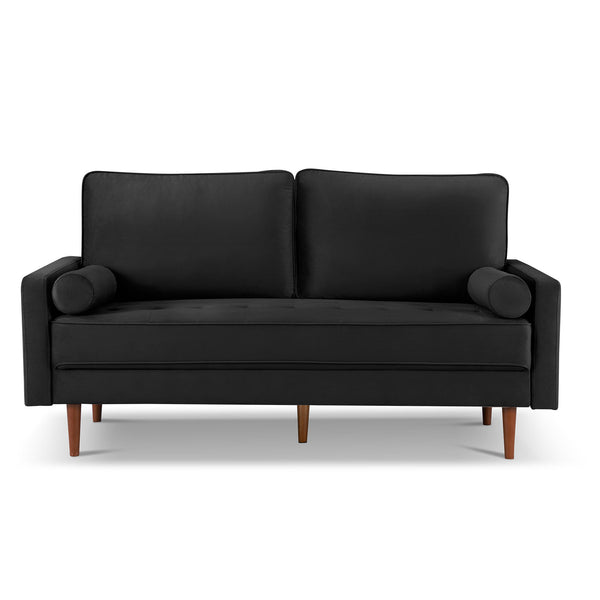 Homeroots 69" Black Velvet Sofa And Toss Pillows With Dark Brown Legs   543708