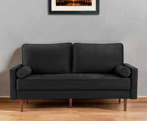 Homeroots 69" Black Velvet Sofa And Toss Pillows With Dark Brown Legs   543708