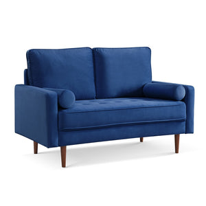HomeRoots 57" Luxurious Blue Velvet Loveseat with Dark Brown Legs & 2 Bolster Pillows - Chic Comfort for Any Space 543710