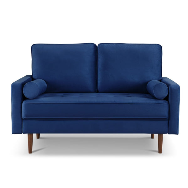 HomeRoots 57" Luxurious Blue Velvet Loveseat with Dark Brown Legs & 2 Bolster Pillows - Chic Comfort for Any Space 543710