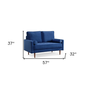 HomeRoots 57" Luxurious Blue Velvet Loveseat with Dark Brown Legs & 2 Bolster Pillows - Chic Comfort for Any Space 543710