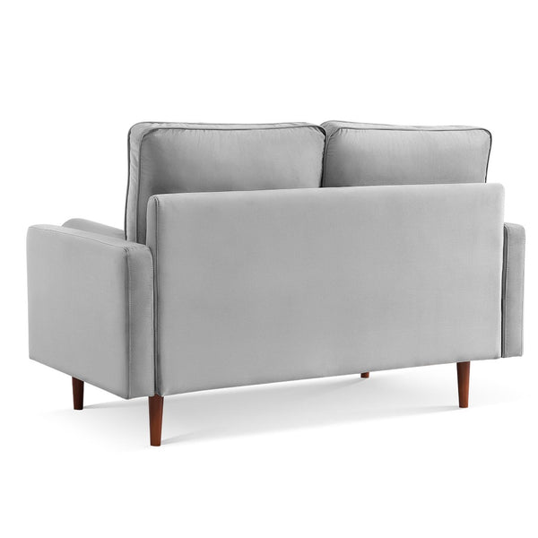 HomeRoots 57" Gray Velvet Loveseat with Dark Brown Legs & 2 Bolster Pillows - Perfect for Small Spaces! 543711