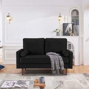 HomeRoots 57" Black and Dark Brown Velvet Loveseat with Bolster Pillows - Elegant Comfort for Any Space 543712