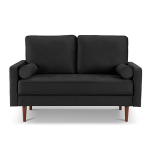 HomeRoots 57" Black and Dark Brown Velvet Loveseat with Bolster Pillows - Elegant Comfort for Any Space 543712