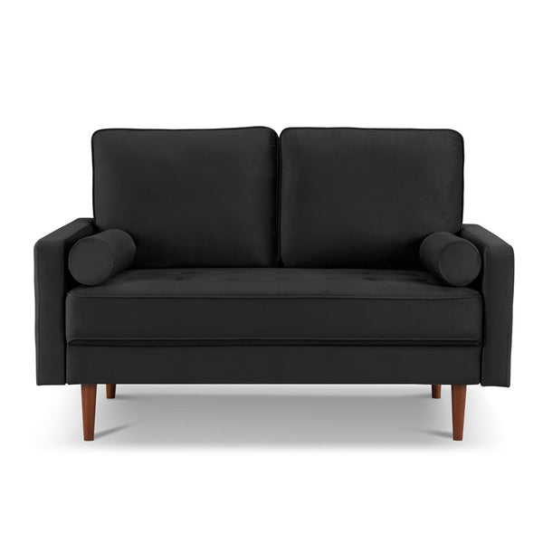HomeRoots 57" Black and Dark Brown Velvet Loveseat with Bolster Pillows - Elegant Comfort for Any Space 543712