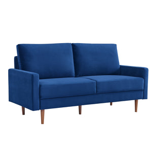 Homeroots 69" Blue Velvet Sofa With Dark Brown Legs   543714