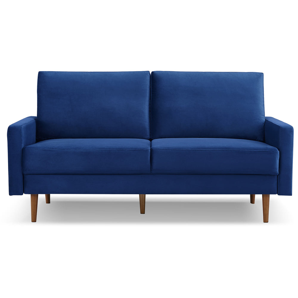 Homeroots 69" Blue Velvet Sofa With Dark Brown Legs   543714