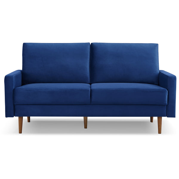 Homeroots 69" Blue Velvet Sofa With Dark Brown Legs   543714