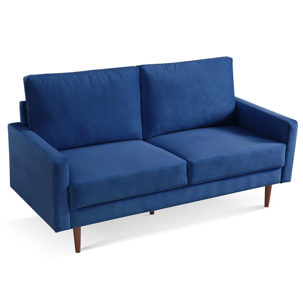 Homeroots 69" Blue Velvet Sofa With Dark Brown Legs   543714