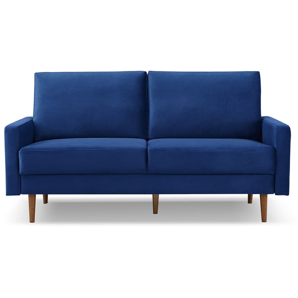 Homeroots 69" Blue Velvet Sofa With Dark Brown Legs   543714