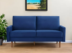 Homeroots 69" Blue Velvet Sofa With Dark Brown Legs   543714