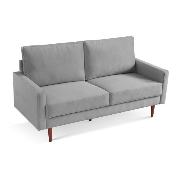 Homeroots 69" Gray Velvet Sofa With Dark Brown Legs   543715
