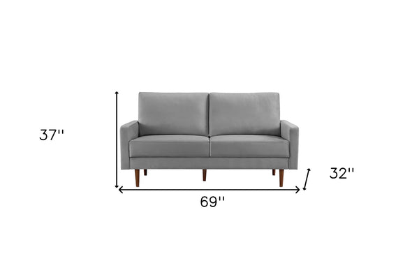 Homeroots 69" Gray Velvet Sofa With Dark Brown Legs   543715