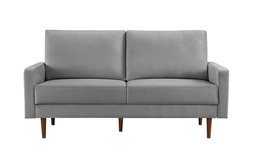 Homeroots 69" Gray Velvet Sofa With Dark Brown Legs   543715