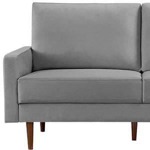 Homeroots 69" Gray Velvet Sofa With Dark Brown Legs   543715
