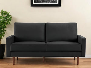 Homeroots 69" Black Velvet Sofa With Dark Brown Legs   543716