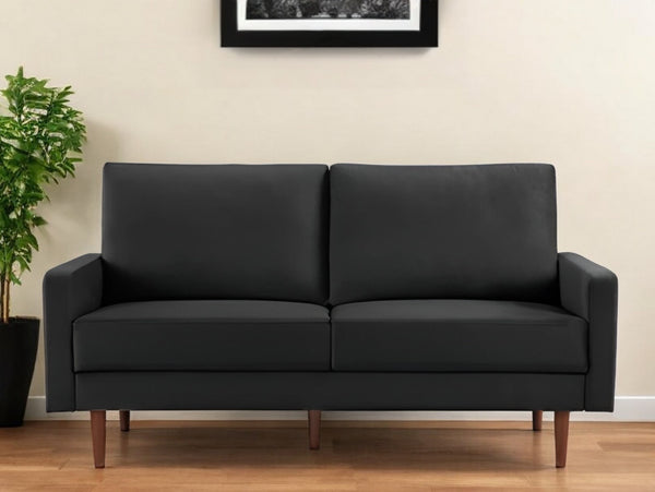 Homeroots 69" Black Velvet Sofa With Dark Brown Legs   543716