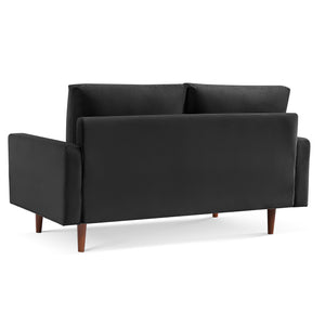 Homeroots 69" Black Velvet Sofa With Dark Brown Legs   543716