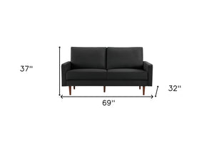 Homeroots 69" Black Velvet Sofa With Dark Brown Legs   543716