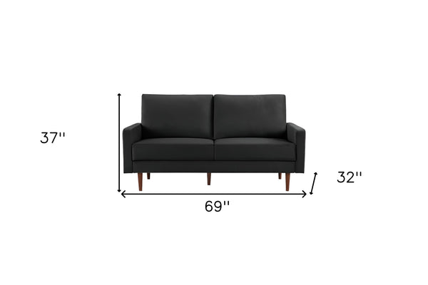 Homeroots 69" Black Velvet Sofa With Dark Brown Legs   543716