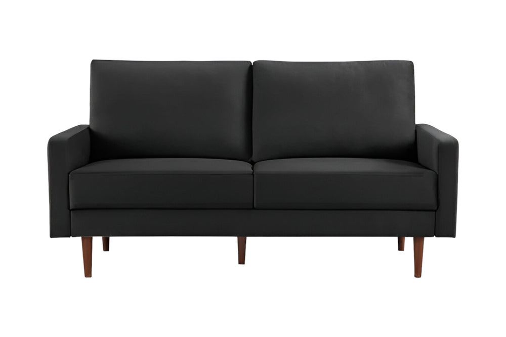 Homeroots 69" Black Velvet Sofa With Dark Brown Legs   543716