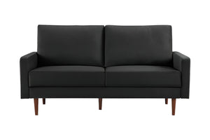 Homeroots 69" Black Velvet Sofa With Dark Brown Legs   543716