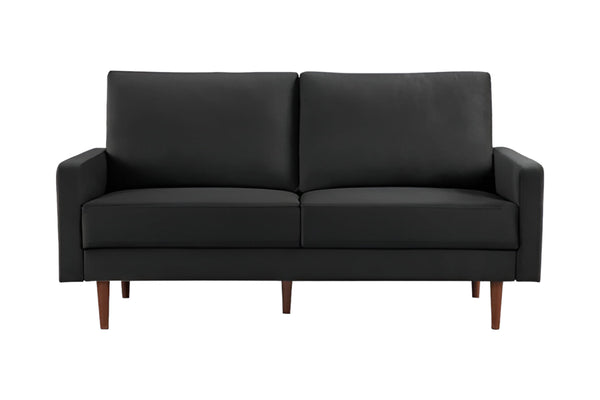 Homeroots 69" Black Velvet Sofa With Dark Brown Legs   543716