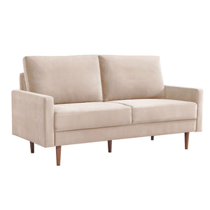 Homeroots 69" Beige Velvet Sofa With Dark Brown Legs   543717