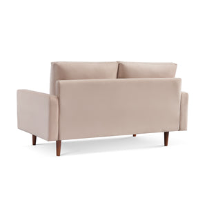 Homeroots 69" Beige Velvet Sofa With Dark Brown Legs   543717