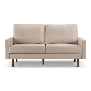 Homeroots 69" Beige Velvet Sofa With Dark Brown Legs   543717