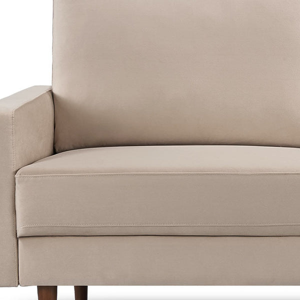 Homeroots 69" Beige Velvet Sofa With Dark Brown Legs   543717