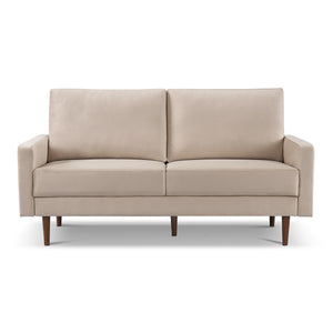Homeroots 69" Beige Velvet Sofa With Dark Brown Legs   543717