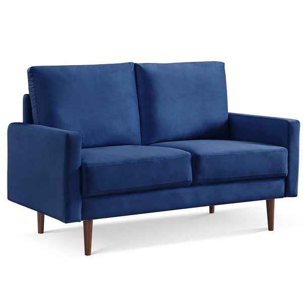 Homeroots 57" Blue And Dark Brown Velvet Loveseat   543718