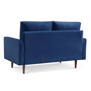 Homeroots 57" Blue And Dark Brown Velvet Loveseat   543718