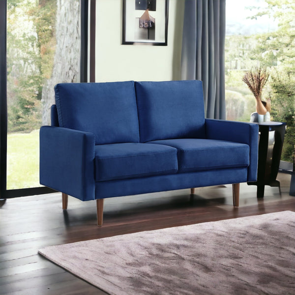 Homeroots 57" Blue And Dark Brown Velvet Loveseat   543718