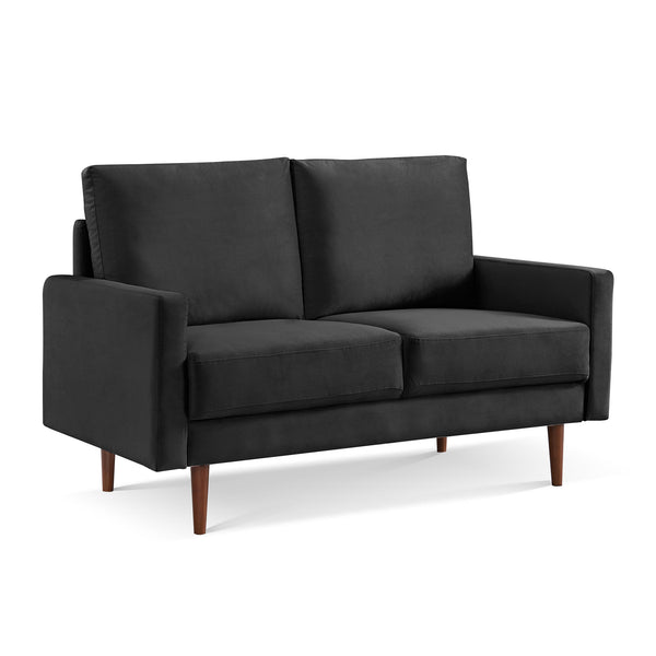 Homeroots 57" Black And Dark Brown Velvet Loveseat   543720