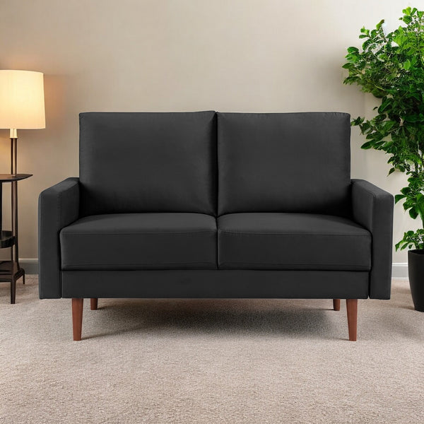 Homeroots 57" Black And Dark Brown Velvet Loveseat   543720