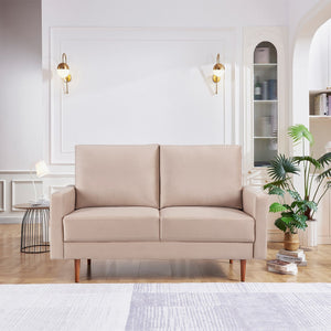 Homeroots 57" Beige And Dark Brown Velvet Loveseat   543721