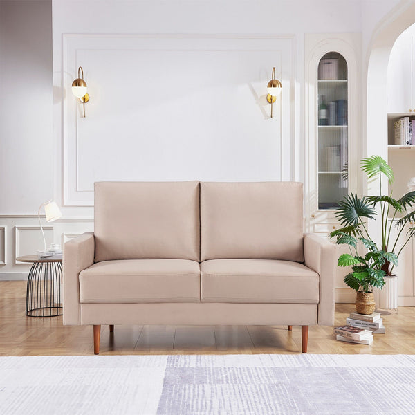 Homeroots 57" Beige And Dark Brown Velvet Loveseat   543721