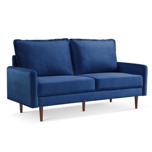 Homeroots 69" Blue Velvet Sofa With Dark Brown Legs   543722