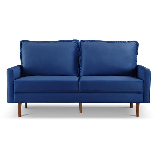 Homeroots 69" Blue Velvet Sofa With Dark Brown Legs   543722